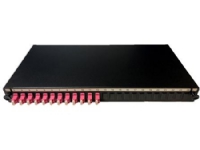 Fiber patchpanel 19 1HE, bestykket med: 12x LC duplex OM4 violet, 24x pigtails, 1x splidsekasette, 24x splidsesøm, farve: sort