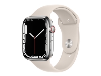 Apple Watch Series 7 (GPS + Cellular) - 45 mm - sølv rustfritt stål - smartklokke med sportsbånd - fluorelastomer - stjernelys - båndbredde: Regular - 32 GB - Wi-Fi, Bluetooth - 4G - 51.5 g