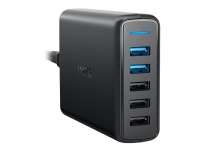 Anker PowerPort Speed 5 - Strømadapter - 63 watt - 4.8 A - QC 3.0 - 5 utgangskontakter (3 x USB-type A, 2 x 9-stifts USB-type A) - svart