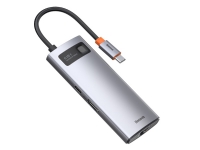 Baseus Metal Gleam, USB 3.2 Gen 1 (3.1 Gen 1) Type-C, HDMI, RJ-45, USB 2.0, USB 3.2 Gen 1 (3.1 Gen 1) Type-A, USB 3.2 Gen 1 (3.1 Gen 1) Type-C, 3840 x 2160 piksler, 5000 Mbit/s, 30 Hz, Grå