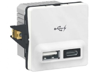 LAURITZ KNUDSEN FUGA dobbelt 5V USB A+C-lader, 2400 mA, 1 modul, hvid.