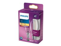 Philips - LED-filamentlyspære - form: B35 - klar finish - E14 - 2 W (ekvivalent 25 W) - klasse E - varmt hvitt lys - 2700 K - gjennomsiktig (en pakke 2)