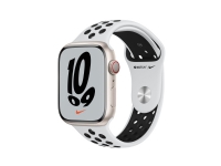 Apple Watch Nike Series 7 (GPS + Cellular) - 45 mm - stjernelysaluminium - smartklokke med Nike-sportsmerke - fluorelastomer - ren platina / svart - båndbredde: S/M/L - 32 GB - Wi-Fi, Bluetooth - 4G - 38.8 g
