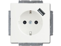 ABB-basic55 USB/Schuko-stikkontakt, mat hvid, 16A, 1 modul,leveres inklusive afdækning med pillesikring