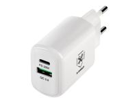 X-Shield XS-3001000 - Strømadapter - 20 watt - PD, QC 3.0 - 2 utgangskontakter (USB, USB-C) - hvit
