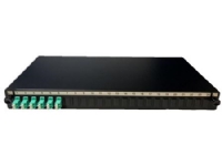 Fiber patchpanel 19 1HE, bestykket med: 6x LC duplex OM3 aqua, 12x pigtails, 1x splidsekasette, 12x splidsesøm, farve: sort