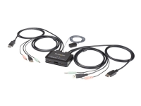 StarTech.com 2 Port DisplayPort KVM Switch, 4K 60Hz, Compact Dual Port UHD DP 1.2 USB Desktop KVM Switch w/ Integrated 4ft Cables & Audio, Bus Powered & Remote Switching, MacBook ThinkPad - 4K KVM Switch w/ Audio (SV211DPUA4K) - KVM / lydsvitsj - 2 x