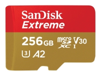 SanDisk Extreme - Flashminnekort (microSDXC til SD-adapter inkludert) - 256 GB - A2 / Video Class V30 / UHS-I U3 / Class10 - microSDXC UHS-I