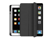 eSTUFF Pencil case - Skjermdeksel for nettbrett - polyuretanlær, termoplast-polyuretan (TPU) - svart - 9.7 - for Apple 9.7-inch iPad (5. generasjon, 6. generasjon)