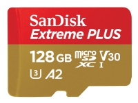 SanDisk Extreme PLUS - Flashminnekort (microSDXC til SD-adapter inkludert) - 128 GB - A2 / Video Class V30 / UHS-I U3 / Class10 - microSDXC UHS-I