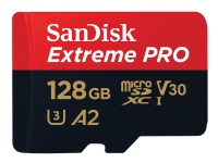SanDisk Extreme Pro - Flashminnekort (microSDXC til SD-adapter inkludert) - 128 GB - A2 / Video Class V30 / UHS-I U3 / Class10 - microSDXC UHS-I