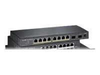 Zyxel GS1100-10HP - Switch - ikke-styrt - 8 x 10/100/1000 (PoE+) + 2 x Gigabit SFP - stasjonær, veggmonterbar - PoE+ (130 W)
