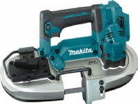 MAKITA DPB184Z. Kompakt 18V båndsav med en vægt på kun 3,6 kg og trykstøbt aluminiums ramme. Ideel maskine til skæring af rør og slange.