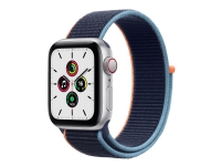 Apple Watch SE (GPS + Cellular) - 44 mm - sølvaluminium - smartklokke med sportssløyfe - vevet nylon - mørk marineblå - håndleddstørrelse: 145-220 mm - 32 GB - Wi-Fi, Bluetooth - 4G - 36.36 g
