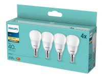Philips - LED-lyspære - form: P45 - mattslipt finish - E14 - 5 W (ekvivalent 40 W) - klasse F - varmt hvitt lys - 2700 K (en pakke 4)