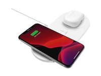 Belkin BOOST CHARGE Dual - Trådløs ladepute + AC-strømadapter - 15 watt - hvit - for Apple iPhone 11, 11 Pro, 11 Pro Max, 8, 8 Plus, X, XR, XS, XS Max Samsung Galaxy Note10, Note10+, S10, S10+, S10e