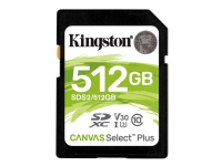 Kingston Canvas Select Plus - Flashminnekort - 512 GB - Video Class V30 / UHS-I U3 / Class10 - SDXC UHS-I