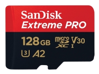 SanDisk Extreme Pro - Flashhukommelseskort - (microSDXC til SD adapter inkluderet) - 128 GB - A2 / Video Class V30 / UHS-I U3 / Class10 - microSDXC UHS-I