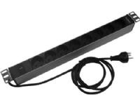 Powerpanel 19 1HE 8 stk. 230V DK stik med LED indikator, max. 10A, farve: alu. med sort front, DK han stik og 1,8m ledning