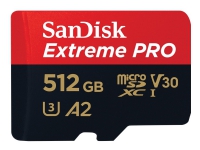 SanDisk Extreme Pro - Flashminnekort (microSDXC til SD-adapter inkludert) - 512 GB - A2 / Video Class V30 / UHS-I U3 / Class10 - microSDXC UHS-I