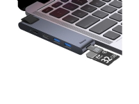 Baseus CAHUB-L0G, Thunderbolt 3, HDMI, RJ-45, Thunderbolt 3, USB 3.2 Gen 1 (3.1 Gen 1) Type-A, 3840 x 2160 piksler, MicroSD (TransFlash), SD, 40000 Mbit/s, Svart, Sølv