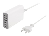 DELTACO USBC-AC101 - Strømadapter - 50 watt - 10 A - 6 utgangskontakter (USB, USB-C) - hvit
