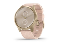 Garmin vívomove Style - 42 mm - lys gullaluminium - smartklokke med bånd - vevet nylon - blåaktig rosa - håndleddstørrelse: 125-190 mm - Bluetooth, ANT+ - 25.5 g