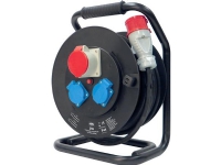SCHNEIDER ELECTRIC Kabeltromle 25m gummikabel H07RN-F 5G1,5 mm² 1 stk CEE 400V 16A 5 pol udtag + 2 stk 230V 16A udtag med jord, sort