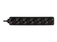 DELTACO GT-129 - Flerkoplingslist - 3500 watt - inngang: CEE 7/7 - utgangskontakter: 6 (CEE 7/4) - 3 m - svart