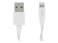 DELTACO IPLH-165 - Lightning-kabel - USB hann til Lightning hann - 1 m - hvit - flat - for Apple iPad/iPhone/iPod (Lightning)