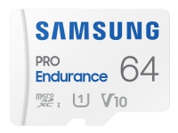 Samsung PRO Endurance MB-MJ64KA - Flashminnekort (microSDXC til SD-adapter inkludert) - 64 GB - Video Class V10 / UHS-I U1 / Class10 - microSDXC UHS-I - hvit