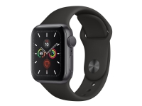 Apple Watch Series 5 (GPS + Cellular) - 40 mm - space gray aluminum - smartklokke med sportsbånd - fluorelastomer - svart - båndbredde: S/M/L - 32 GB - Wi-Fi, Bluetooth - 4G - 30.8 g