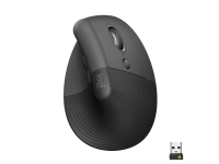 Logitech Lift (høyre) - Vertikal mus - ergonomisk - optisk - 6 knapper - trådløst, kabling - Bluetooth, 2,4 GHz - trådløs mottaker (USB) - grafitt