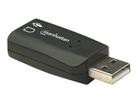 Manhattan USB-A Sound Adapter, USB-A to 3.5mm Mic-in and Audio-Out ports, 480 Mbps (USB 2.0), supports 3D and virtual 5.1 surround sound, Hi-Speed USB, Black, Three Year Warranty, Blister - Lydkort - stereo - USB 2.0