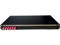 Fiber patchpanel 19 1HE, bestykket med: 6x LC duplex OM4 violet, 12x pigtails, 1x splidsekasette, 12x splidsesøm, farve: sort