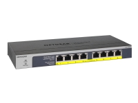 NETGEAR GS108PP - Switch - 8 x 10/100/1000 (PoE+) - stasjonær, rackmonterbar, veggmonterbar - PoE+ (123 W) - DC-strøm