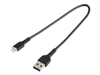 StarTech.com 12 in (30cm) Durable Black USB-A to Lightning Cable, Heavy Duty Rugged Aramid Fiber USB Type A to Lightning Charger/Sync Power Cord, Apple MFi Certified iPad/iPhone 12 Pro Max - iPhone 7/8/11/11 Pro (RUSBLTMM30CMB) - Lightning-kabel - US