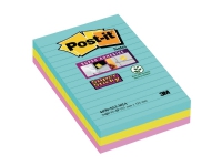 Post-it® super sticky notes miami-farver, 3 linjerede blokke, 101 mm x 152 mm