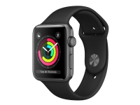 Apple Watch Series 3 (GPS) - 38 mm - space gray aluminum - smartklokke med sportsbånd - fluorelastomer - svart - håndleddstørrelse: 130-200 mm - 8 GB - Wi-Fi, Bluetooth - 26.7 g