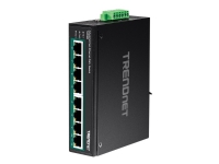 TRENDnet TI-PE80 - Industrial - switch - 8 x 10/100 (PoE+) - DIN-skinnemonterbar, veggmonterbar - PoE+ (200 W) - DC-strøm