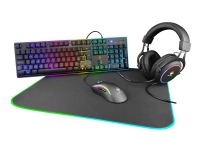DELTACO GAMING GAM-084 - 4-in-1 Gaming Gear Kit - sett med tastatur, mus, hodetelefon og musepute - bakgrunnsbelyst - USB - Storbritannia - svart