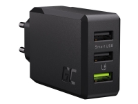 Green Cell ChargeSource 3 - Strømadapter - 30 watt - Apple Fast Charge, GC Ultra Charge, Huawei Fast Charge, QC 3.0, AFC - 3 utgangskontakter (USB) - svart
