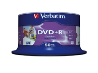 Verbatim DVD+R Wide Inkjet Printable No ID Brand, DVD+R, 120 mm, Utskriftsbar, spindle, 50 stykker, 4,7 GB