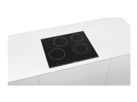 Bosch Serie | 8 PKN675DP1D - Keramisk komfyrtopp - 4 plater - Nisje - bredde: 56 cm - dybde: 50 cm - svart - med sidepynt av rustfritt stål, fasetterte kantlister foran og bak