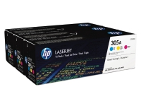 HP 305A 3-pakning cyan/magenta/gul originale LaserJet-tonerkassetter, 2600 sider, Cyan, Fiolblå, Gult, 3 stykker