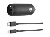 Belkin BOOST CHARGE Car Charger - Bilstrømadapter - 18 watt - 3.6 A (USB-C) - på kabel: Lightning - svart