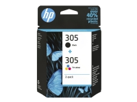 HP 305 - 2-pack - svart, farge (cyan, magenta, gul) - original - blekkpatron - for Deskjet 1255, 23XX, 27XX, 41XX DeskJet Plus 41XX ENVY 60XX, 64XX ENVY Pro 64XX