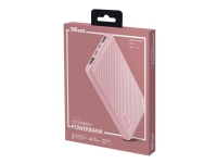 Trust Primo Ultra-thin - Strømbank - 10000 mAh - 37 Wh - 15 watt - 3 A - Fast Charge - 3 utgangskontakter (2 x USB, USB-C) - på kabel: Micro-USB - rosa