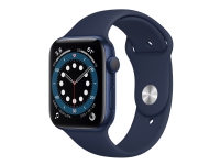 Apple Watch Series 6 (GPS + Cellular) - 44 mm - blå aluminium - smartklokke med sportsbånd - fluorelastomer - mørk marineblå - båndbredde: S/M/L - 32 GB - Wi-Fi, Bluetooth - 4G - 36.5 g