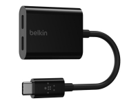 Belkin Connect Audio + Charge - USB-C til USB-C hodetelefoner / ladeadapter - USB-C hann til USB-C hunn - 14 m - svart - USB Power Delivery (60W)